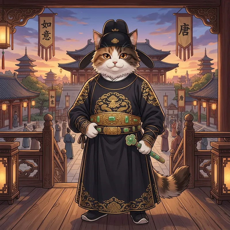 Majestic Cat Official in Tang Dynasty Attire