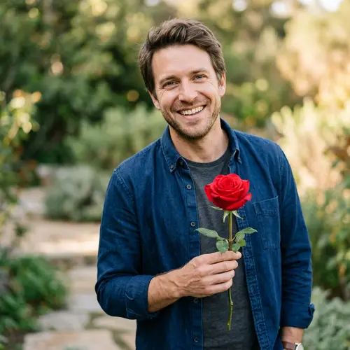 Caucasian Male Holding a Red Rose