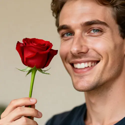 Caucasian Male Holding a Red Rose