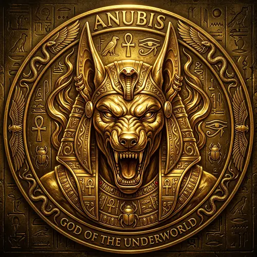 Anubis Emblem Design: Mythological God with Golden Canine Face