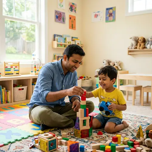 Playful South Asian Man Enjoying Fun Playtime Activity with Child