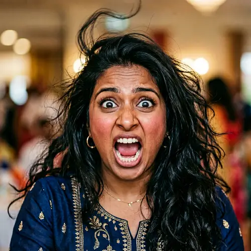 Surprised South-Asian Woman with Wide Eyes