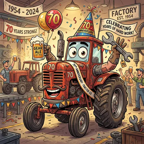 Humorous Tractor Character for 70th Anniversary Tractor Factory