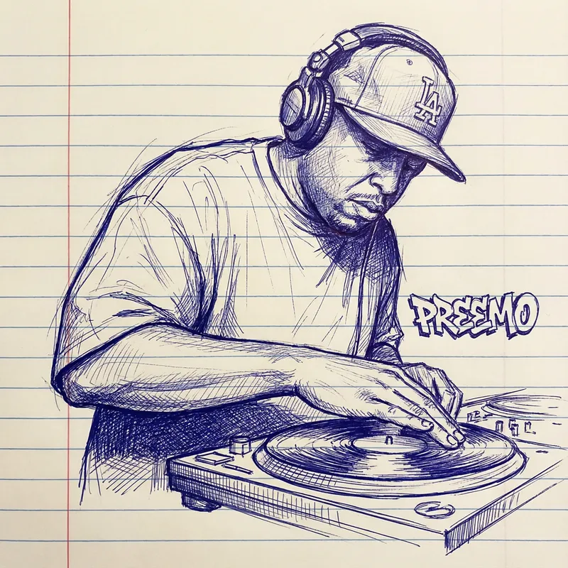 DJ Premier Pen Sketch on Lined Paper