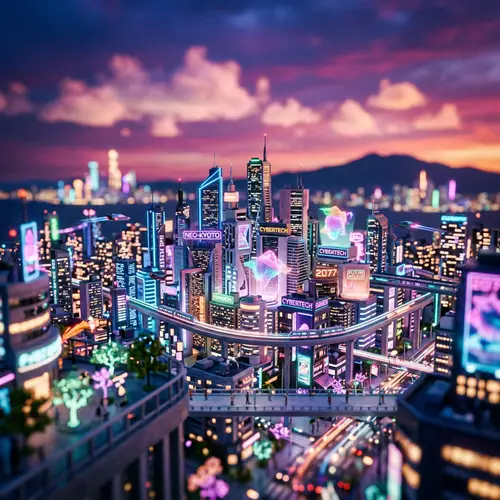 Surreal City Skyline at Dusk: Miniature Urban Landscape
