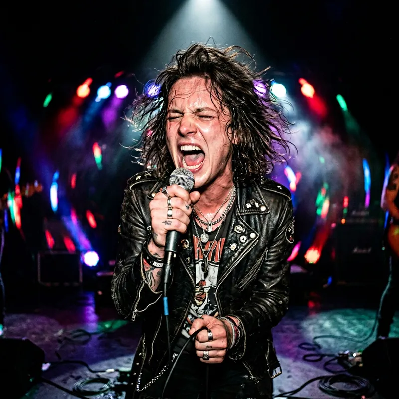 Rock Star with Microphone in Stunning Spotlight | Music Performance Rock Star with Microphone in Stunning Spotlight | Music Performance