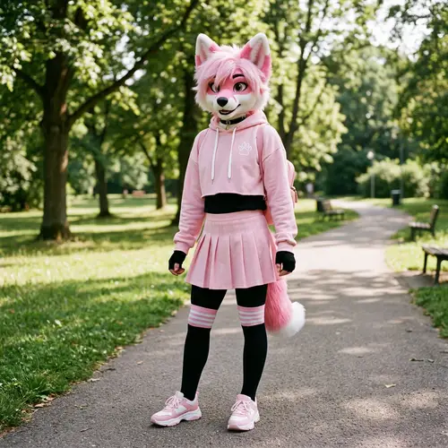 Femboy Fox in Pink Clothes - Full Body Photo