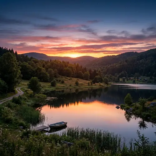 Tranquil Sunset Landscape Painting | Evening Sky Scene Art