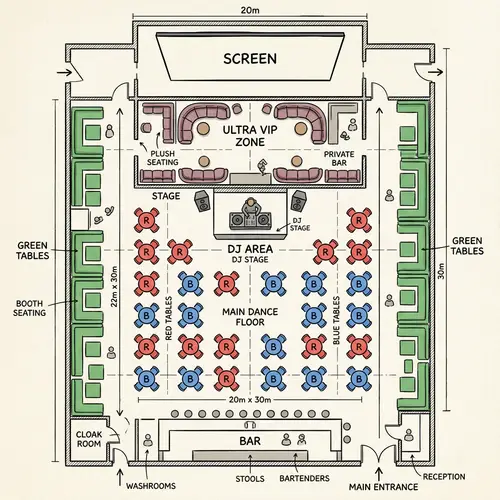 Event Space Layout Plan with VIP and DJ Area