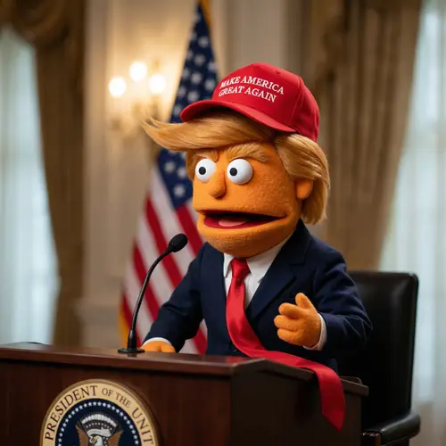 Muppet US President: Trump-Style Hair & MAGA Cap