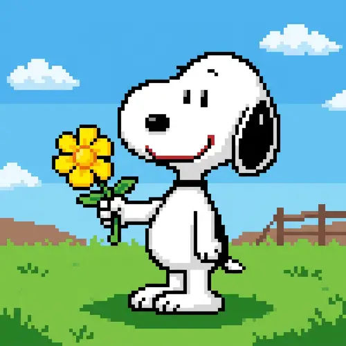 Snoopy with Yellow Flower - Pixel Art Design