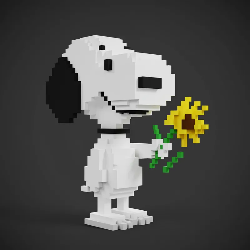 Snoopy with Yellow Flower - Pixel Art Design