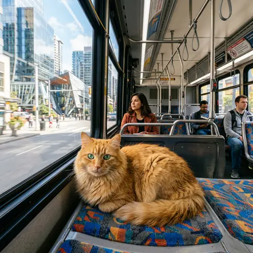 City Bus - Serene Cat Journey with Green Eyes