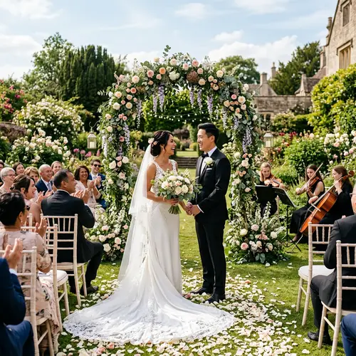 Romantic Garden Wedding with Elegant Hispanic Bride & Stylish Asian Groom
