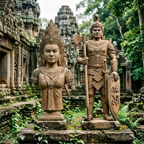 Southeast Asian Mythology Princess with Warrior Statue