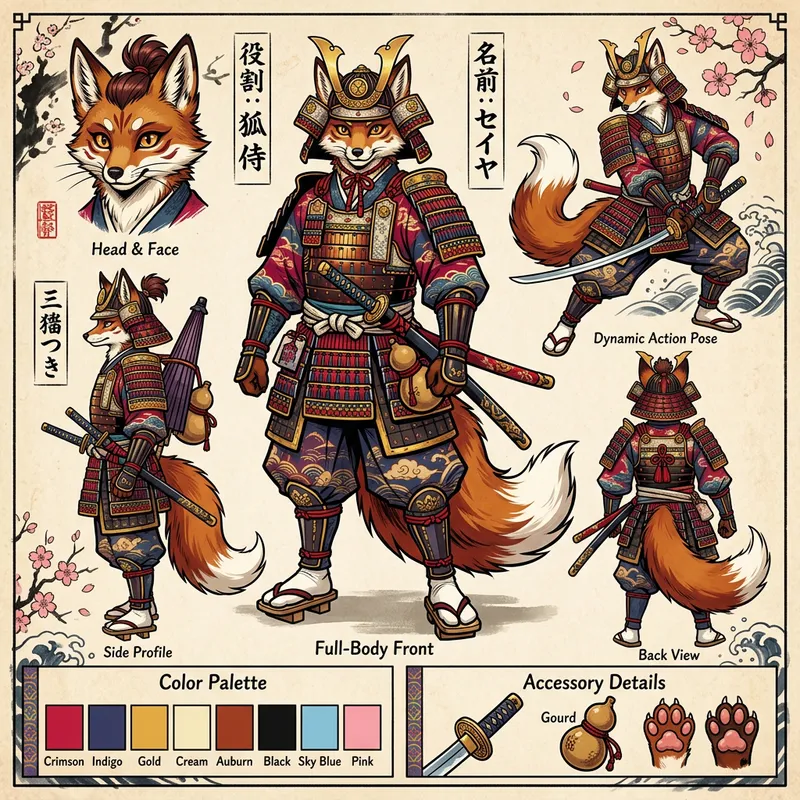 Colorful Furry Kemono Style Character Reference Sheet