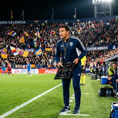 Hispanic Soccer Coach Demonstrating Tactics on Sideline