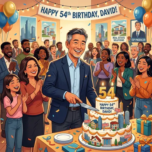 Diverse 54-Year-Old Real Estate Manager Birthday Celebration