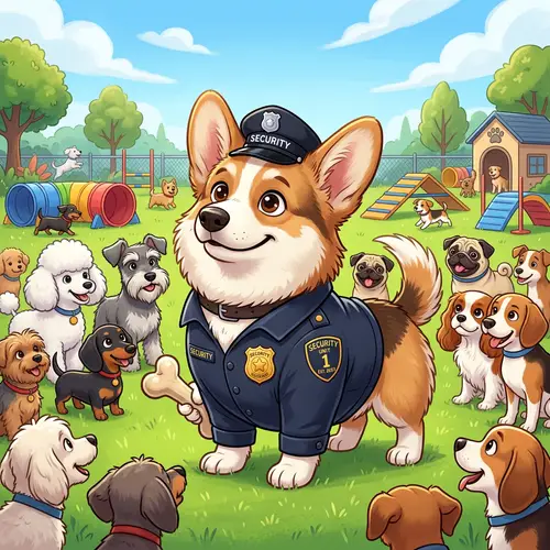 Cute Corgi in Security Costume Cartoon