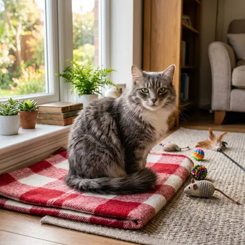 Fluffy Grey and White Domestic Cat with Green Eyes