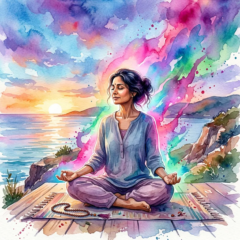 Mindful Person in Serene Watercolor Meditation