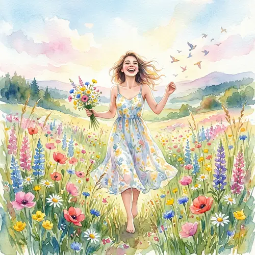 Serene & Uplifting Watercolor Scene | Vibrant Happiness Emotion