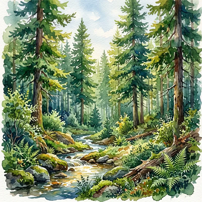 Exploring the Lush Forest in Watercolor