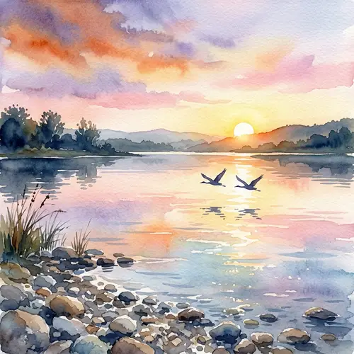 Stunning Sunrise Watercolor Art Scene