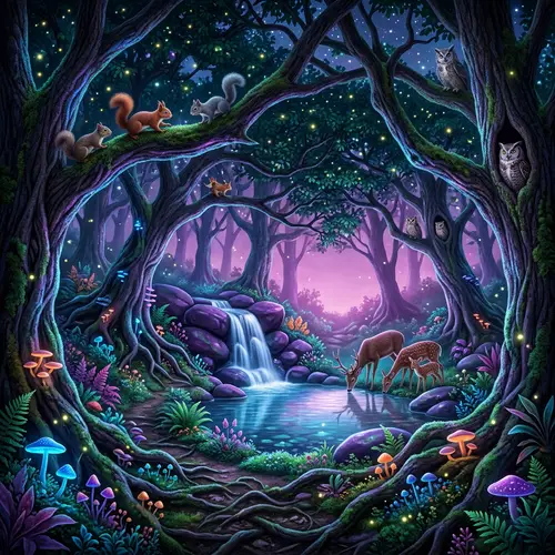Enchanted Forest: Mystical Trees & Bioluminescent Glow
