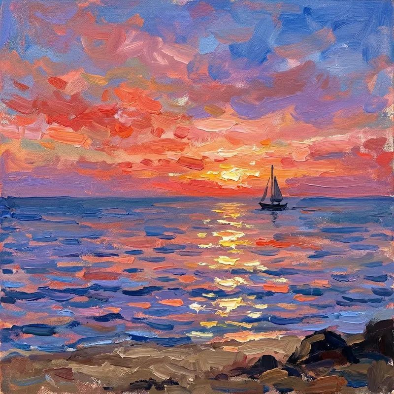 Impressionism Art: Breathtaking Sunset Over Ocean