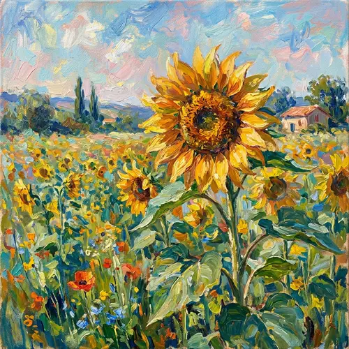 Sunflower in Impressionist Art - Vibrant Colors
