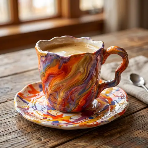 Abstract Coffee Cup Design: Vibrant Patterns & Colors