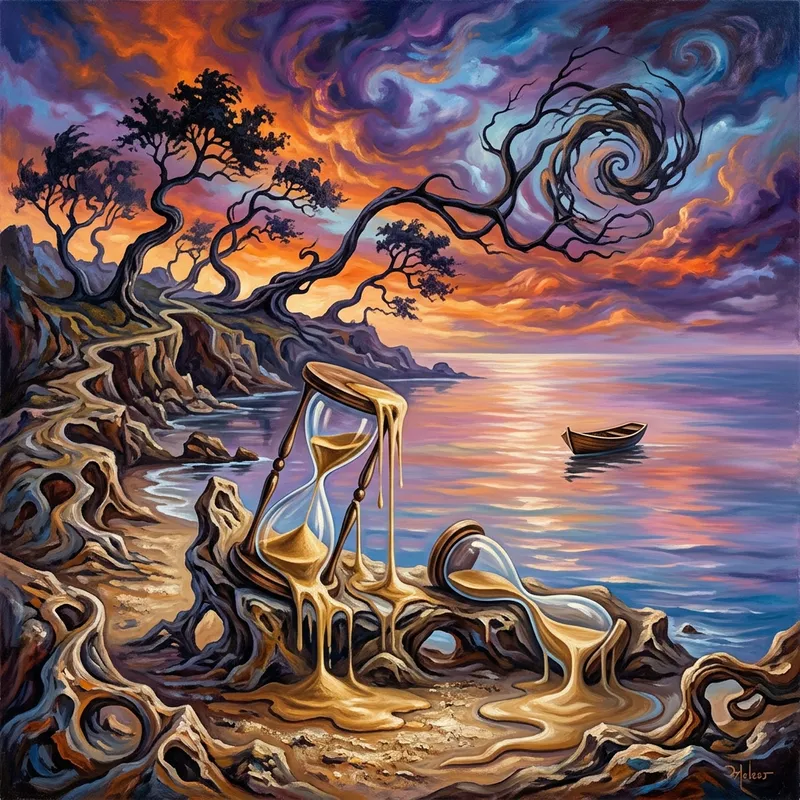 Abstract Surrealism: Captivating Hourglass Scene Artwork