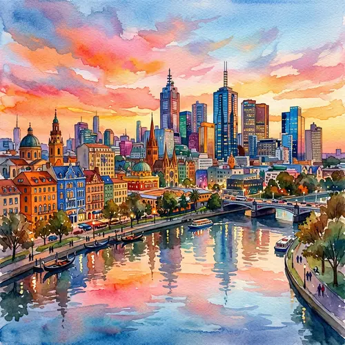 Vibrant Watercolor Cityscape Art