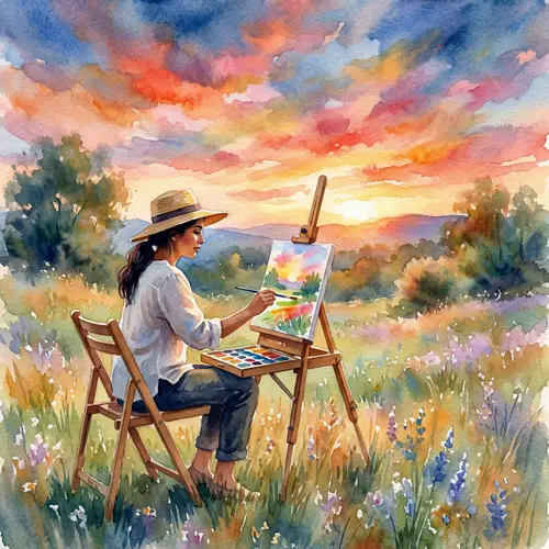 Serene Hispanic Woman in Impressionist Landscape