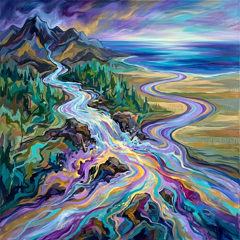 Flowing River: Enigmatic Mountains to Vast Ocean