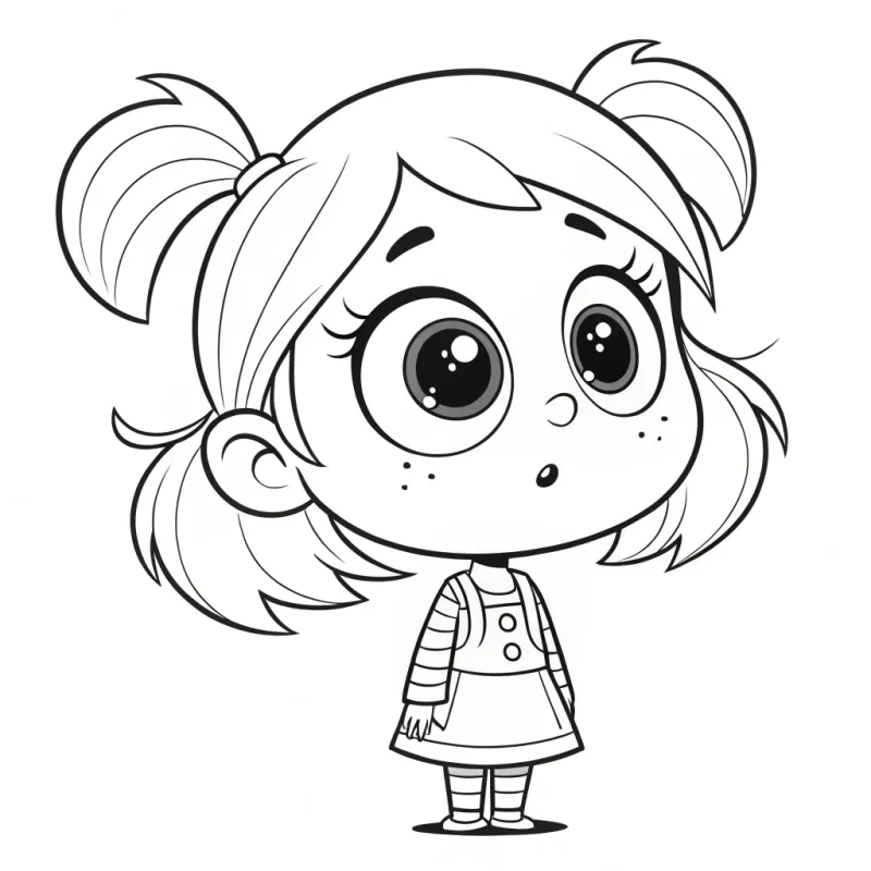 Curious Cartoon Girl Coloring Page Curious Cartoon Girl Coloring Page
