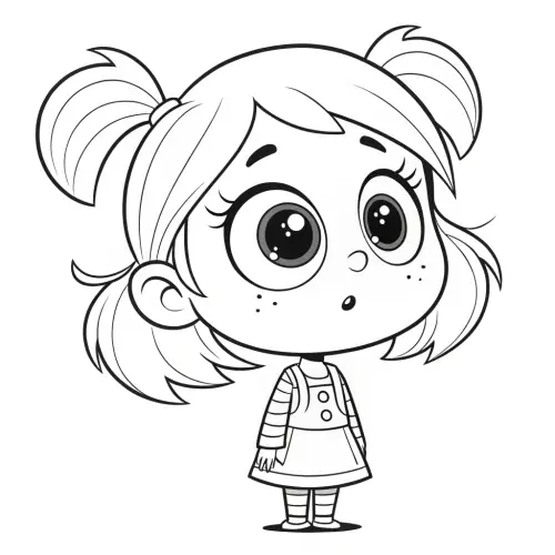 Curious Cartoon Girl Coloring Page