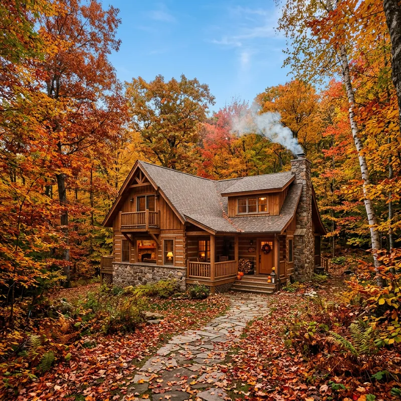 Charming House in Forest: Autumn Serenity