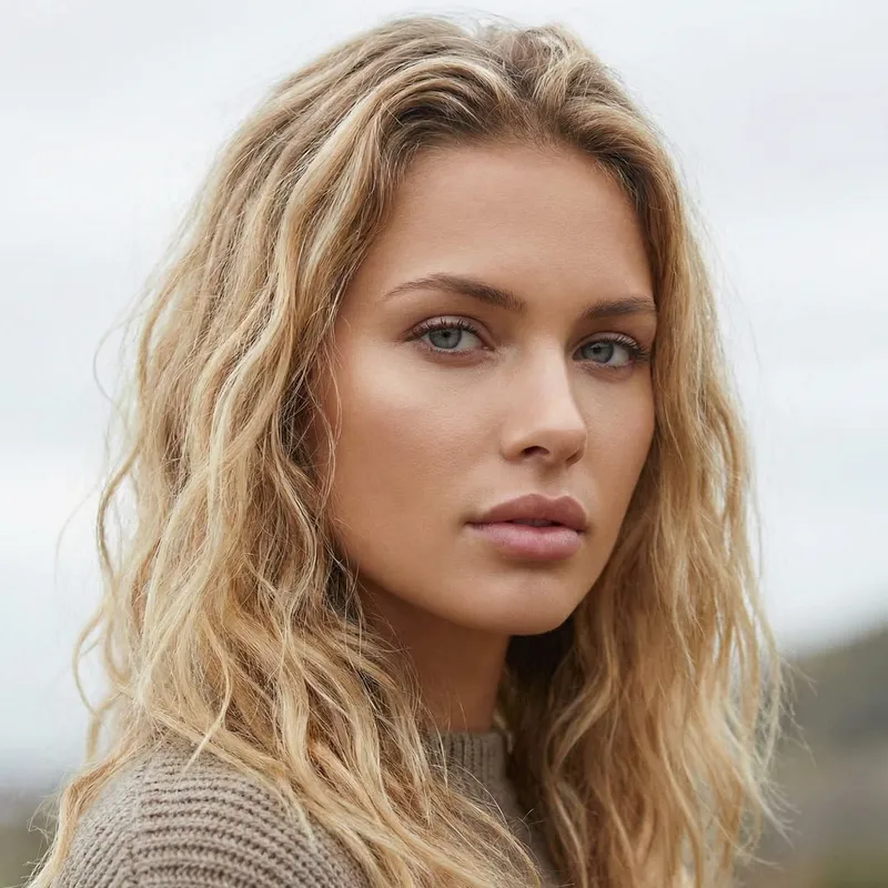 Stunning White Woman with Long Blonde Hair and Piercing Grey Blue Eyes