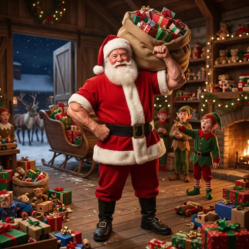 Muscular Santa Claus: Surprising Strength Displayed