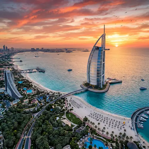 Luxurious Sailboat-Shaped Building Overlooking Sparkling Blue Sea