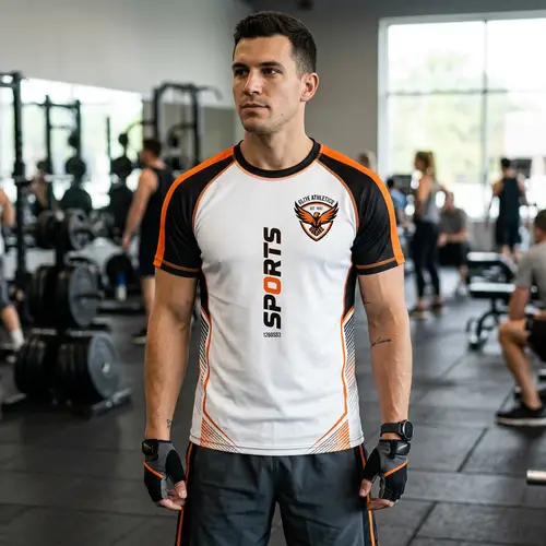 Stylish White Shirt with Black & Orange Accents