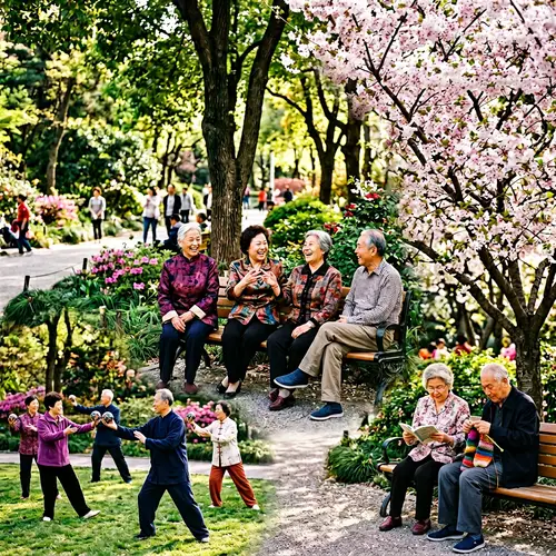 Vibrant Asian Senior Citizens Enjoying Time at Park