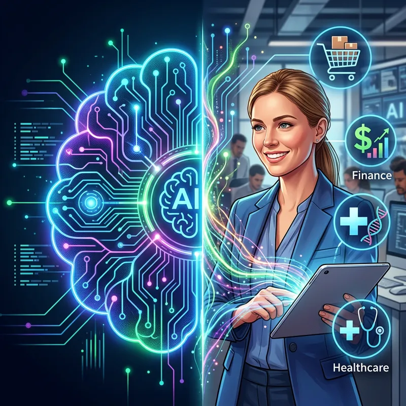 AI and Human Integration Symbol: E-commerce, Finance & Healthcare