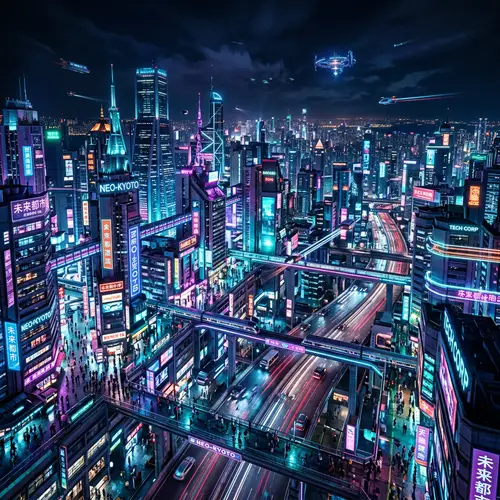 Futuristic Neon Cityscape: Cyberpunk Metropolis at Night