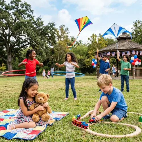 Diverse American Children Playing with Traditional Toys