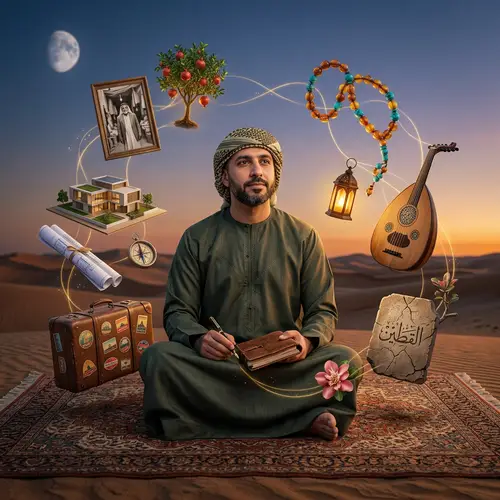 Surreal Realistic Photo of Man Surrounded by Vivid Elements