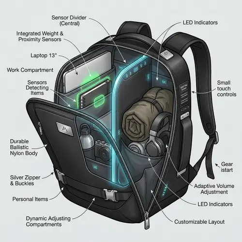 Innovative Sensor Divider Bag with Silver Detailing