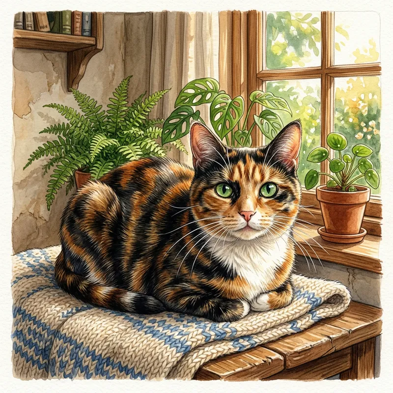 Adorable Calico Cat - Detailed Illustration